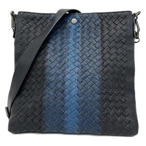 BOTTEGA VENETA Intrecciato - Black Navy Blue Leather Shoulder Bag
